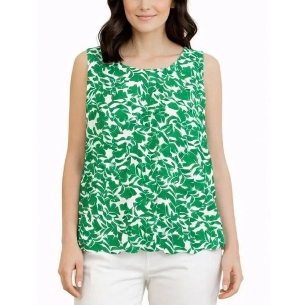 J.Crew green floral scalloped hem cross back top small